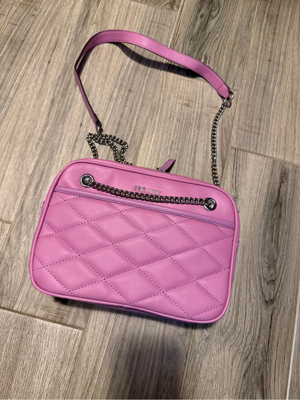 Nine West Quilted Pink Crossbody with Silver Chain